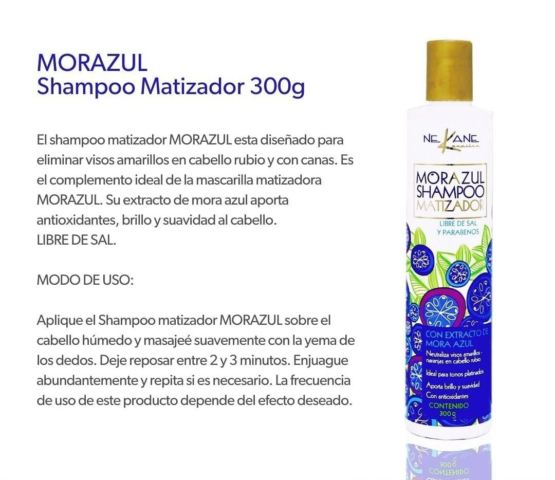 NEKANE Morazul Matizador Shampoo – Blue Toning Shampoo for Silver, Gray, and Blonde Hair (10.58 oz) Avelisse