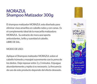 NEKANE Morazul Matizador Shampoo – Blue Toning Shampoo for Silver, Gray, and Blonde Hair (10.58 oz) Avelisse