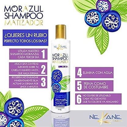 NEKANE Morazul Matizador Shampoo – Blue Toning Shampoo for Silver, Gray, and Blonde Hair (10.58 oz) Avelisse