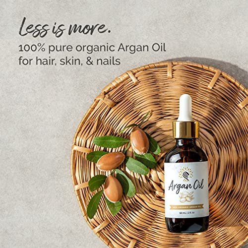 100% Pure Organic Moroccan Argan Oil for Hair, Skin, Nails, Cuticles, Face & Beard - Cold Pressed, Unscented - Filtered Through Cotton & Charcoal - All Natural Moisturizer - 2 Fl Oz Avelisse