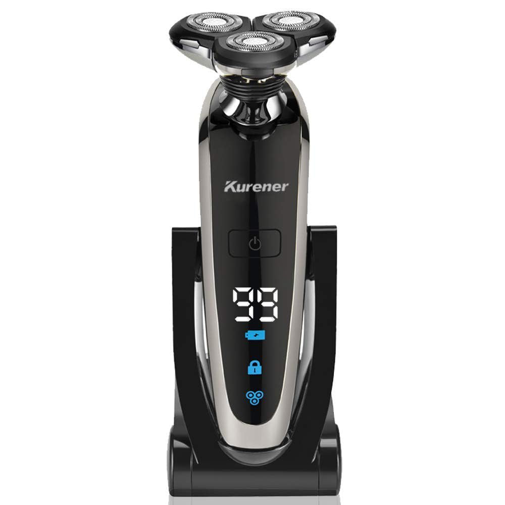 Kurener Electric Shaver for Men - Rechargeable, 100% Waterproof Rotary Razor with Nose Trimmer, Sideburns Trimmer & Face Cleaning Brush Avelisse