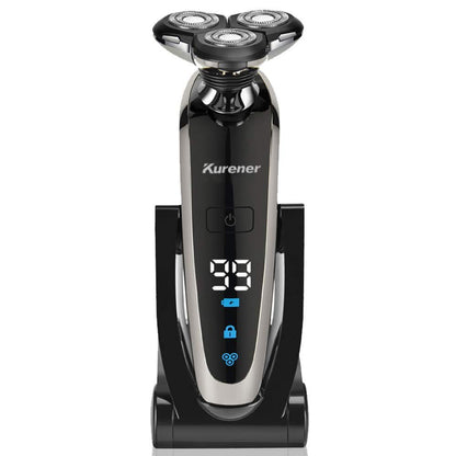 Kurener Electric Shaver for Men - Rechargeable, 100% Waterproof Rotary Razor with Nose Trimmer, Sideburns Trimmer & Face Cleaning Brush Avelisse
