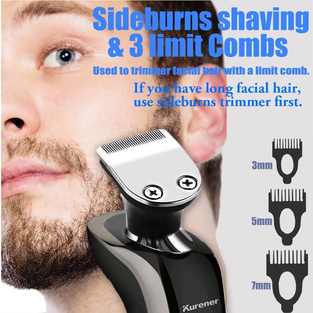 Kurener Electric Shaver for Men - Rechargeable, 100% Waterproof Rotary Razor with Nose Trimmer, Sideburns Trimmer & Face Cleaning Brush Avelisse