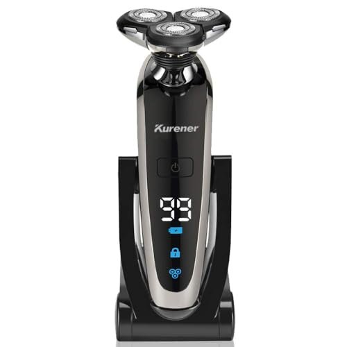 Kurener Electric Shaver for Men - Rechargeable, 100% Waterproof Rotary Razor with Nose Trimmer, Sideburns Trimmer & Face Cleaning Brush Avelisse