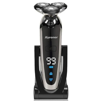 Kurener Electric Shaver for Men - Rechargeable, 100% Waterproof Rotary Razor with Nose Trimmer, Sideburns Trimmer & Face Cleaning Brush Avelisse