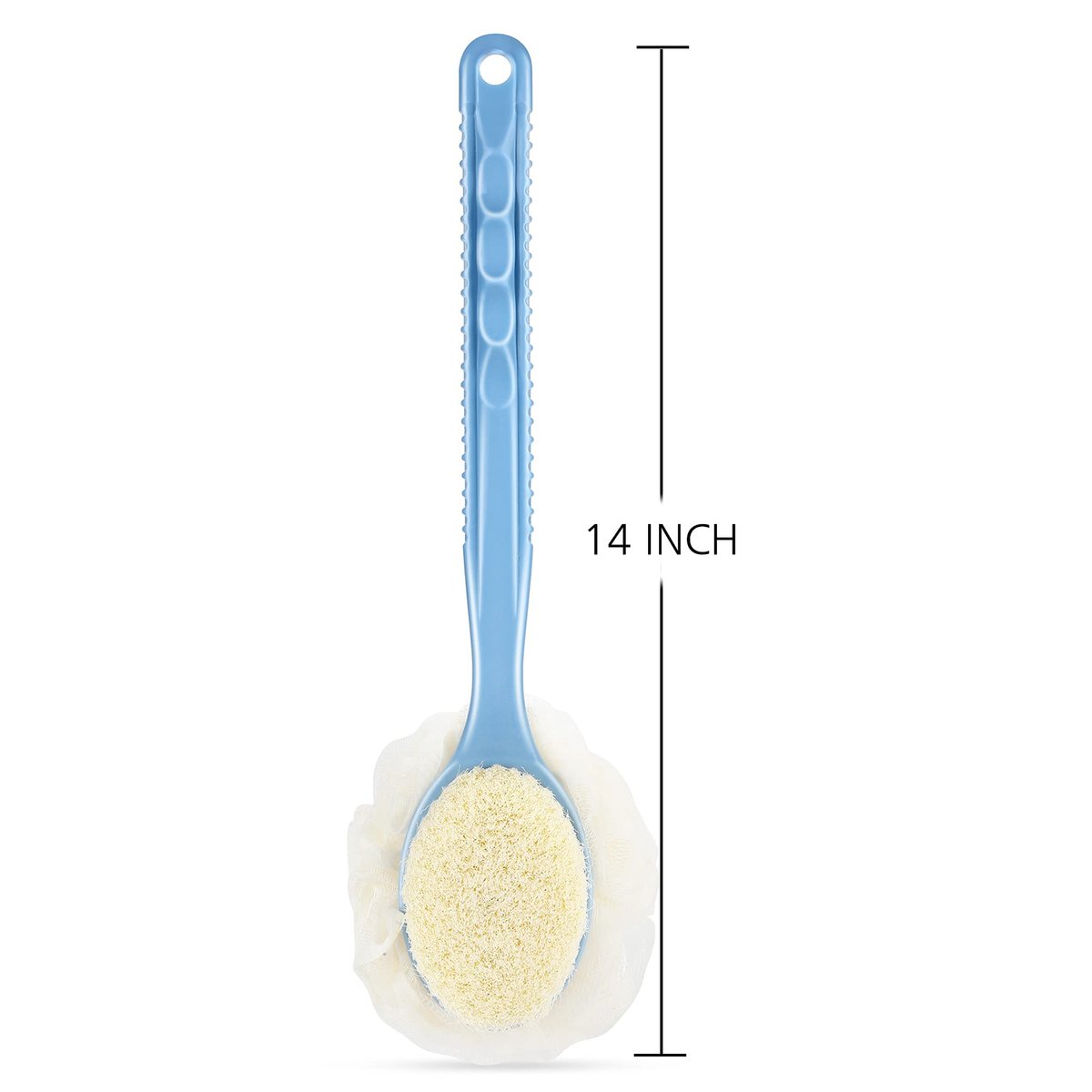 HONOMA Shower Body Brush with Bristles and Loofah – Curved Long Handle Back Scrubber for Exfoliating Bath, Massage Bristles for Wet or Dry Use, Men and Women (Grey) - görsel 9