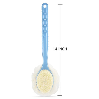 HONOMA Shower Body Brush with Bristles and Loofah – Curved Long Handle Back Scrubber for Exfoliating Bath, Massage Bristles for Wet or Dry Use, Men and Women (Grey)
