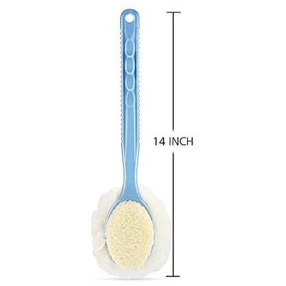 HONOMA Shower Body Brush with Bristles and Loofah – Curved Long Handle Back Scrubber for Exfoliating Bath, Massage Bristles for Wet or Dry Use, Men and Women (Grey)