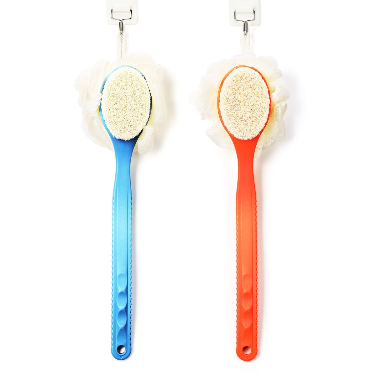 HONOMA Shower Body Brush with Bristles and Loofah – Curved Long Handle Back Scrubber for Exfoliating Bath, Massage Bristles for Wet or Dry Use, Men and Women (Grey) - görsel 11