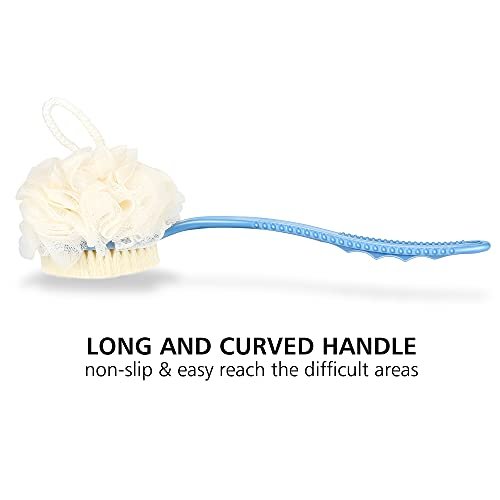HONOMA Shower Body Brush with Bristles and Loofah – Curved Long Handle Back Scrubber for Exfoliating Bath, Massage Bristles for Wet or Dry Use, Men and Women (Grey) - görsel 8