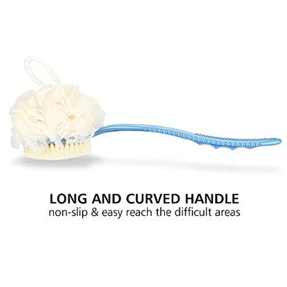 HONOMA Shower Body Brush with Bristles and Loofah – Curved Long Handle Back Scrubber for Exfoliating Bath, Massage Bristles for Wet or Dry Use, Men and Women (Grey)