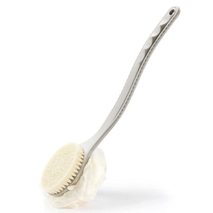 HONOMA Shower Body Brush with Bristles and Loofah – Curved Long Handle Back Scrubber for Exfoliating Bath, Massage Bristles for Wet or Dry Use, Men and Women (Grey)