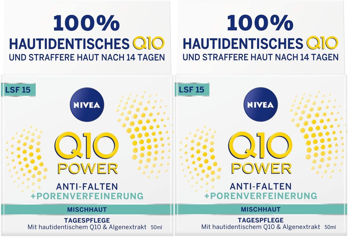 NIVEA Q10 Power Anti-Wrinkle & Pore-Refining Day Cream – Double Pack (2 × 50 ml) – Advanced Firming Moisturiser with Co-enzyme Q10, Creatine & Algae Extract for Combination Skin - görsel 1