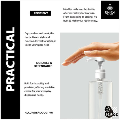 Bar5F Plastic Lotion Bottles with Black & White Pumps, 16 oz (Pack of 2) - Leak Proof, Refillable, BPA Free Clear Cylinder for Shampoo, Moisturizer, Hand Soap Avelisse