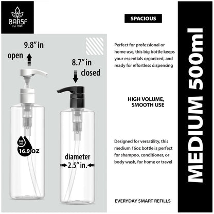 Bar5F Plastic Lotion Bottles with Black & White Pumps, 16 oz (Pack of 2) - Leak Proof, Refillable, BPA Free Clear Cylinder for Shampoo, Moisturizer, Hand Soap Avelisse
