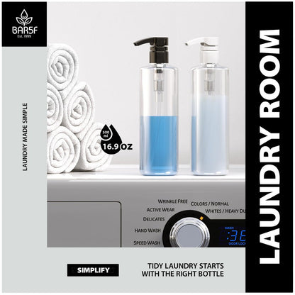 Bar5F Plastic Lotion Bottles with Black & White Pumps, 16 oz (Pack of 2) - Leak Proof, Refillable, BPA Free Clear Cylinder for Shampoo, Moisturizer, Hand Soap Avelisse
