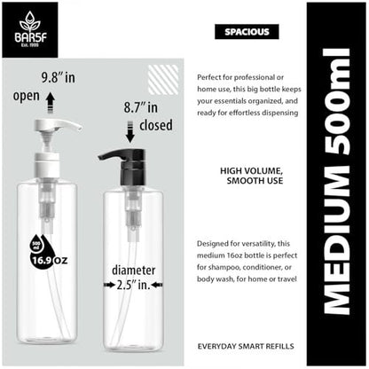 Bar5F Plastic Lotion Bottles with Black & White Pumps, 16 oz (Pack of 2) - Leak Proof, Refillable, BPA Free Clear Cylinder for Shampoo, Moisturizer, Hand Soap Avelisse