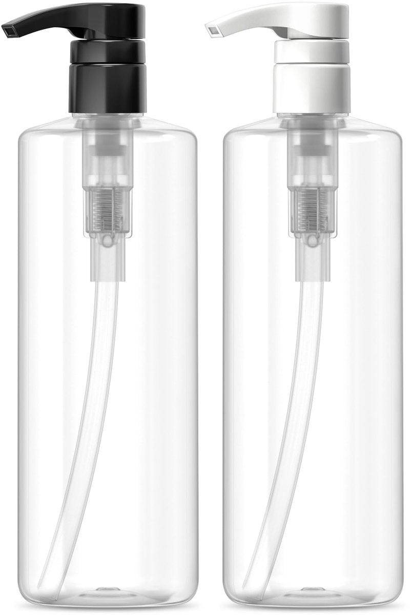 Bar5F Plastic Lotion Bottles with Black & White Pumps, 16 oz (Pack of 2) - Leak Proof, Refillable, BPA Free Clear Cylinder for Shampoo, Moisturizer, Hand Soap Avelisse