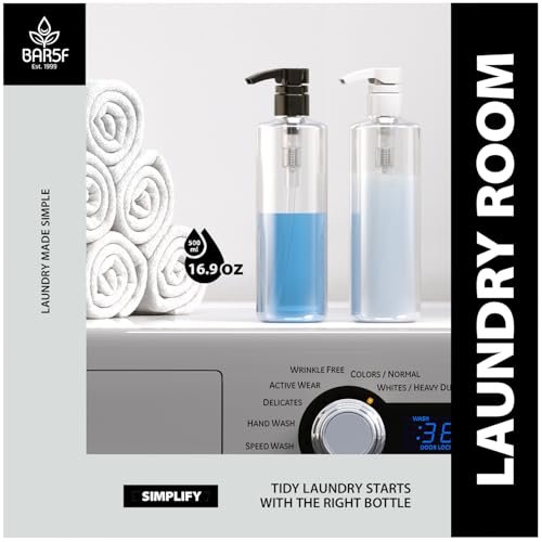 Bar5F Plastic Lotion Bottles with Black & White Pumps, 16 oz (Pack of 2) - Leak Proof, Refillable, BPA Free Clear Cylinder for Shampoo, Moisturizer, Hand Soap Avelisse