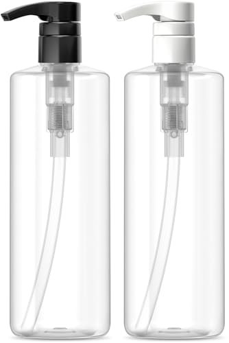 Bar5F Plastic Lotion Bottles with Black & White Pumps, 16 oz (Pack of 2) - Leak Proof, Refillable, BPA Free Clear Cylinder for Shampoo, Moisturizer, Hand Soap Avelisse