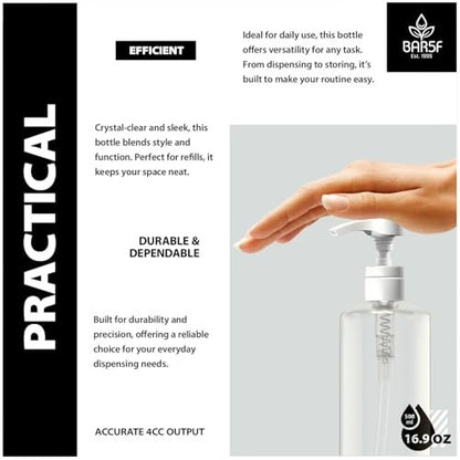Bar5F Plastic Lotion Bottles with Black & White Pumps, 16 oz (Pack of 2) - Leak Proof, Refillable, BPA Free Clear Cylinder for Shampoo, Moisturizer, Hand Soap Avelisse