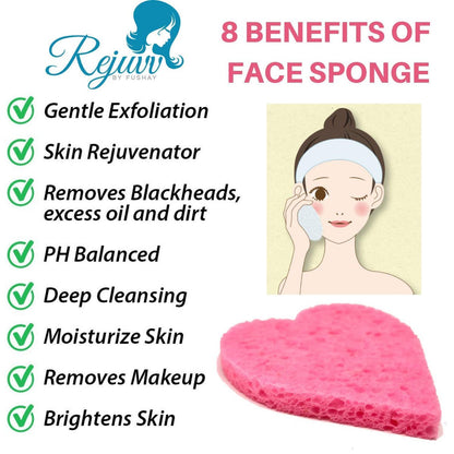 Compressed Facial Sponges 50 Count – Natural Cellulose Sponges for Face Cleansing, Exfoliating & Makeup Removal – Professional Spa-Grade, Expands in Water (Rejuvv by Fushay)