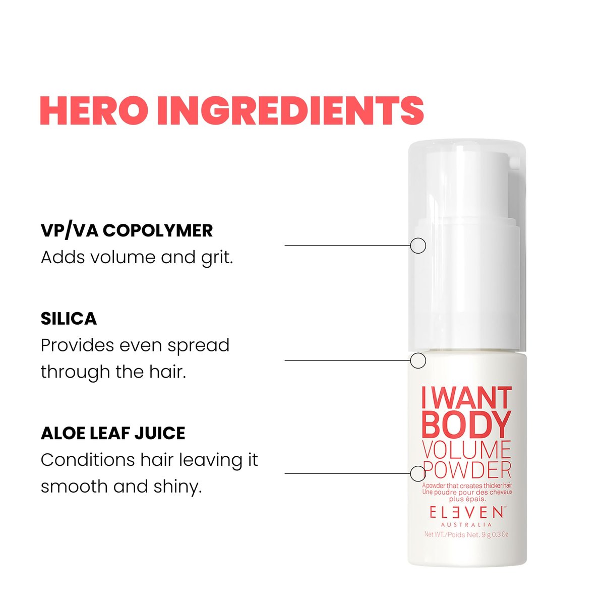 ELEVEN AUSTRALIA I Want Body Volume Texture Powder - Volumizing & Texturizing Hair Styling Product for Men & Women, Adds Lift & Texture, Matte Finish, 0.3 oz Avelisse