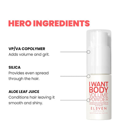ELEVEN AUSTRALIA I Want Body Volume Texture Powder - Volumizing & Texturizing Hair Styling Product for Men & Women, Adds Lift & Texture, Matte Finish, 0.3 oz Avelisse