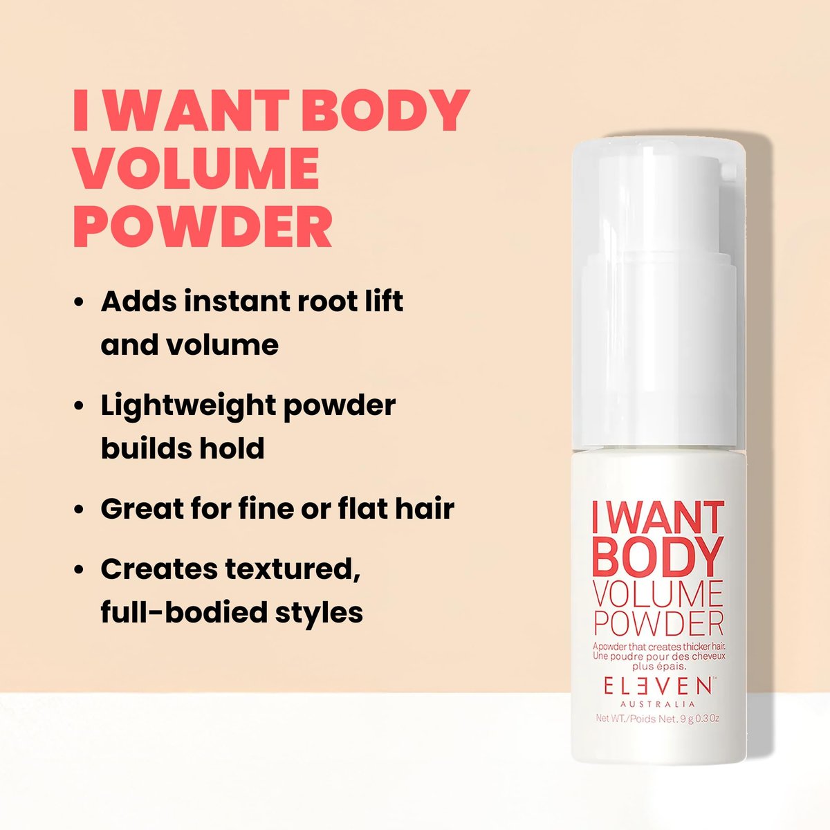 ELEVEN AUSTRALIA I Want Body Volume Texture Powder - Volumizing & Texturizing Hair Styling Product for Men & Women, Adds Lift & Texture, Matte Finish, 0.3 oz Avelisse