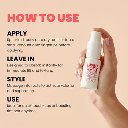 ELEVEN AUSTRALIA I Want Body Volume Texture Powder - Volumizing & Texturizing Hair Styling Product for Men & Women, Adds Lift & Texture, Matte Finish, 0.3 oz Avelisse