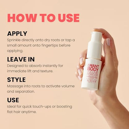 ELEVEN AUSTRALIA I Want Body Volume Texture Powder - Volumizing & Texturizing Hair Styling Product for Men & Women, Adds Lift & Texture, Matte Finish, 0.3 oz Avelisse