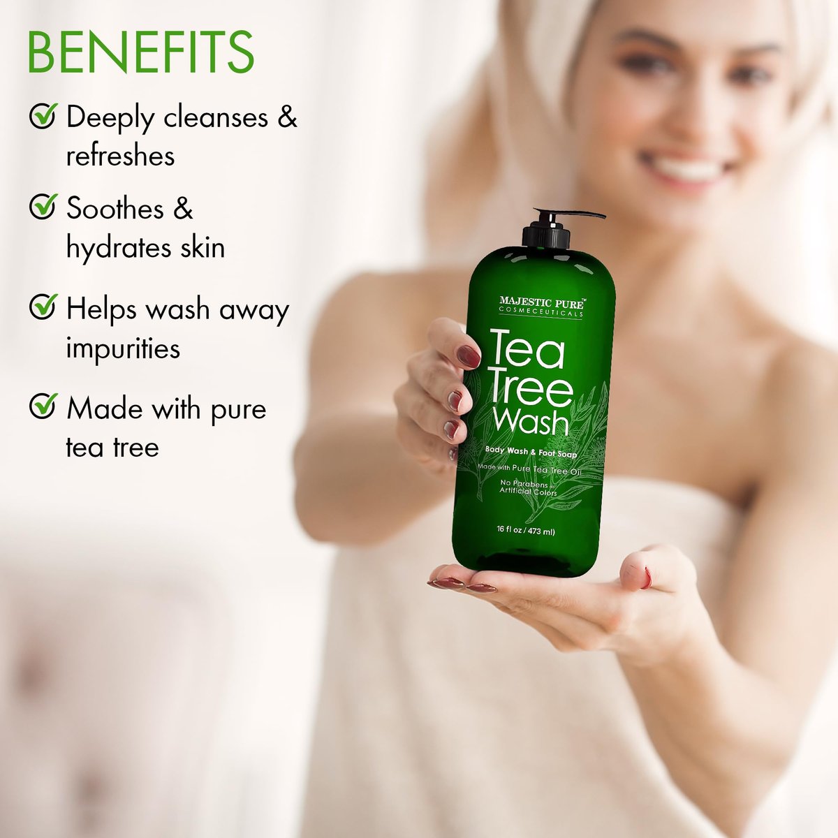Majestic Pure Tea Tree Body Wash – Soothes Dry, Flaky Skin & Nourishes Irritated Areas – 16 fl oz Avelisse