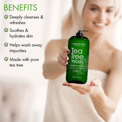 Majestic Pure Tea Tree Body Wash – Soothes Dry, Flaky Skin & Nourishes Irritated Areas – 16 fl oz Avelisse