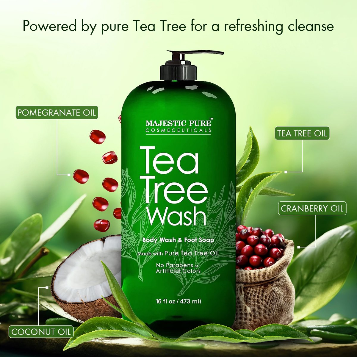 Majestic Pure Tea Tree Body Wash – Soothes Dry, Flaky Skin & Nourishes Irritated Areas – 16 fl oz Avelisse