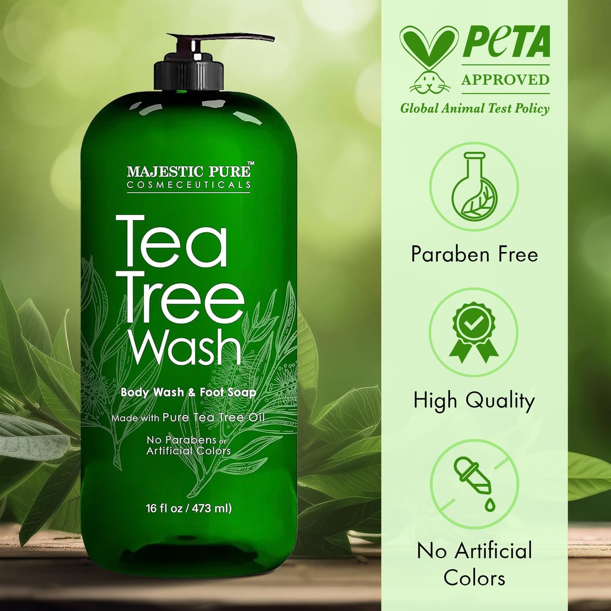 Majestic Pure Tea Tree Body Wash – Soothes Dry, Flaky Skin & Nourishes Irritated Areas – 16 fl oz Avelisse