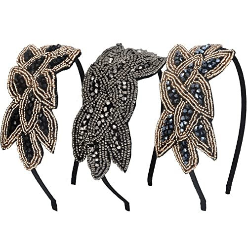 Tatuo 3 Piece 1920s Flapper Headband Set – Vintage Rhinestone Beaded Leaf Hair Accessories for Women - görsel 2