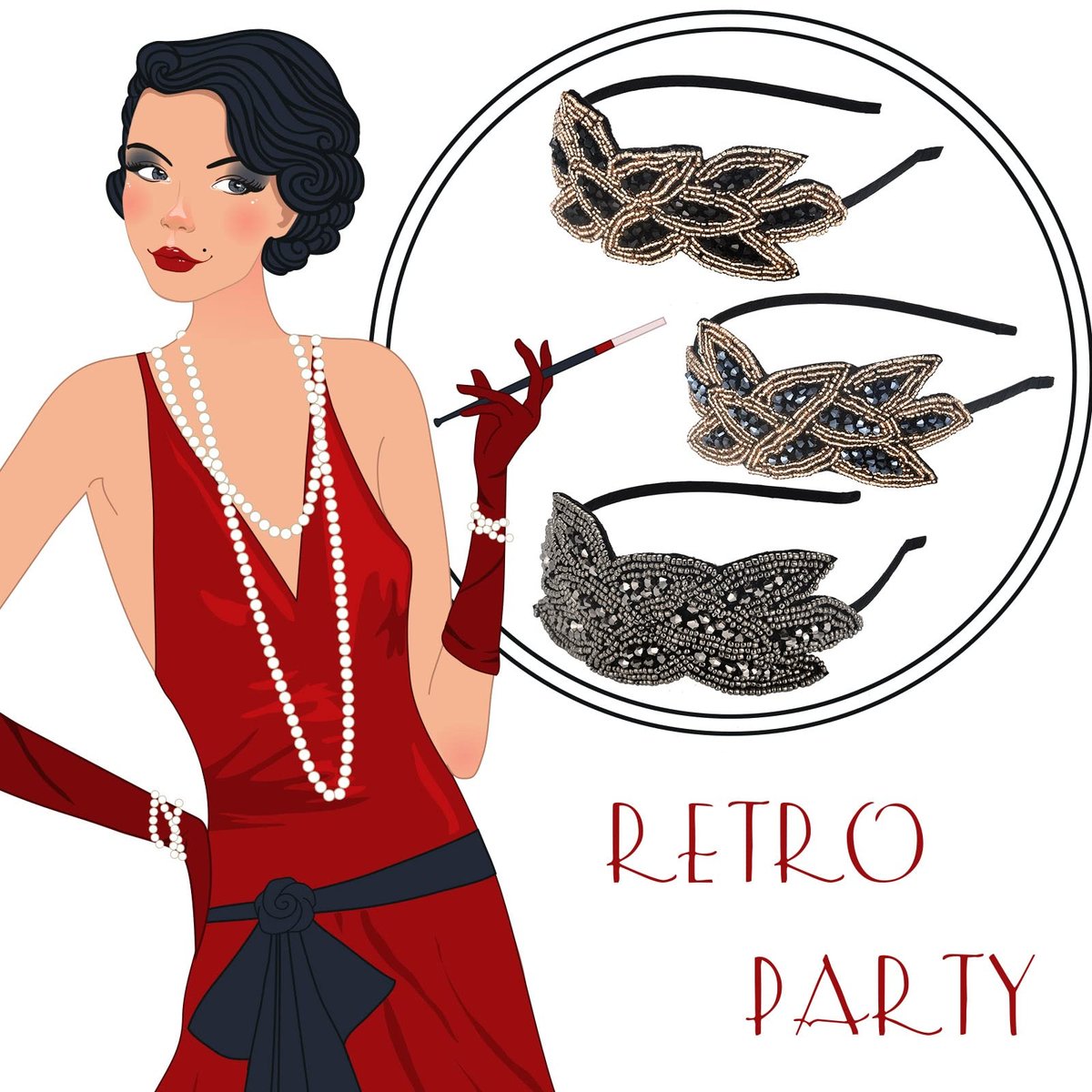 Tatuo 3 Piece 1920s Flapper Headband Set – Vintage Rhinestone Beaded Leaf Hair Accessories for Women - görsel 9
