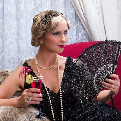 Tatuo 3 Piece 1920s Flapper Headband Set – Vintage Rhinestone Beaded Leaf Hair Accessories for Women