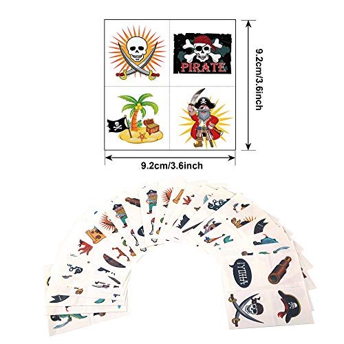 96-Piece Pirate Temporary Tattoos for Kids - Konsait Neverland Pirate Themed Body Stickers for Birthday Party Favors & Supplies - görsel 4