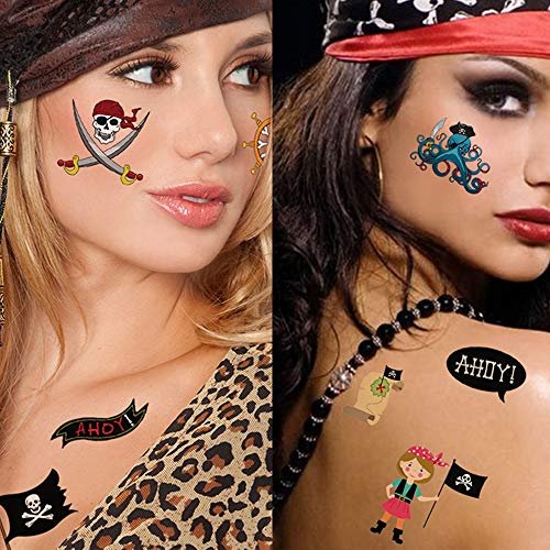 96-Piece Pirate Temporary Tattoos for Kids - Konsait Neverland Pirate Themed Body Stickers for Birthday Party Favors & Supplies - görsel 12
