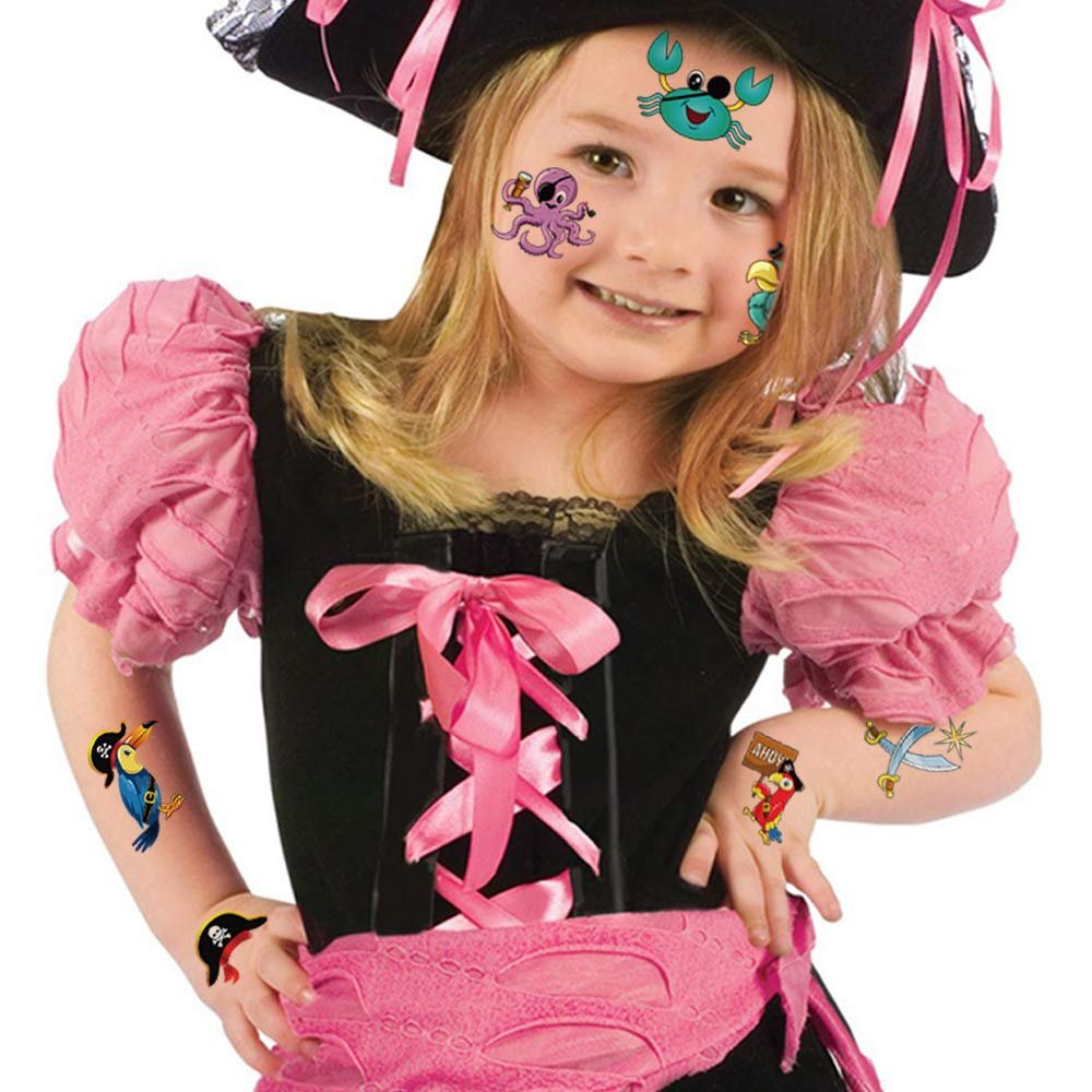 96-Piece Pirate Temporary Tattoos for Kids - Konsait Neverland Pirate Themed Body Stickers for Birthday Party Favors & Supplies - görsel 5