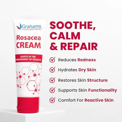 Grahams Natural Rosacea Treatment for Face Redness – Clinically Proven Anti Redness Moisturizer, Soothes & Reduces Flare Ups, Hypoallergenic & Steroid-Free (2.64 oz) Avelisse