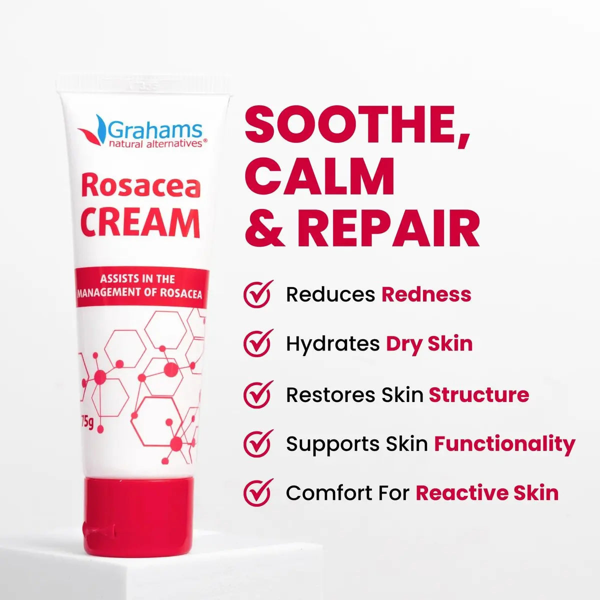 Grahams Natural Rosacea Treatment for Face Redness – Clinically Proven Anti Redness Moisturizer, Soothes & Reduces Flare Ups, Hypoallergenic & Steroid-Free (2.64 oz) Avelisse