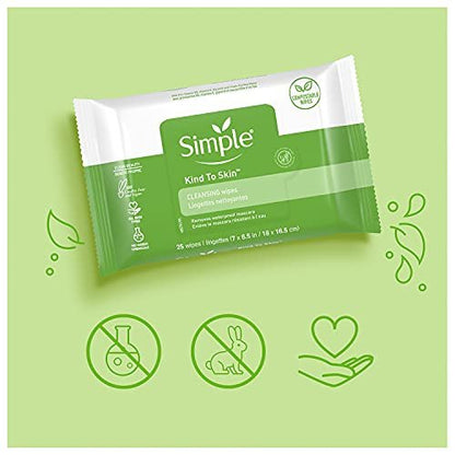 Simple Kind to Skin Facial Wipes – Gentle & Effective Makeup Remover Cleansing Wipes, 25 Count