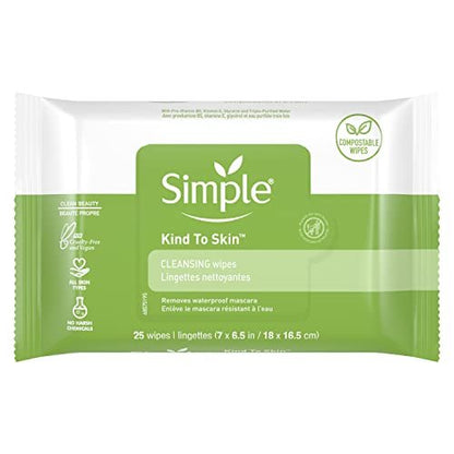 Simple Kind to Skin Facial Wipes – Gentle & Effective Makeup Remover Cleansing Wipes, 25 Count