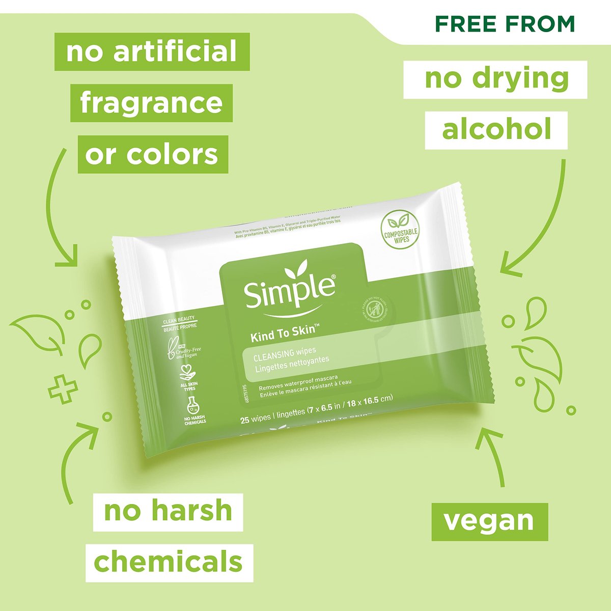 Simple Kind to Skin Facial Wipes – Gentle & Effective Makeup Remover Cleansing Wipes, 25 Count - görsel 8