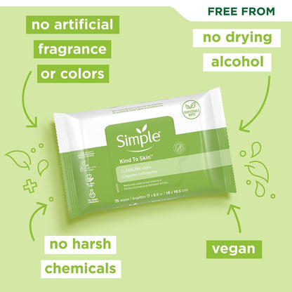 Simple Kind to Skin Facial Wipes – Gentle & Effective Makeup Remover Cleansing Wipes, 25 Count