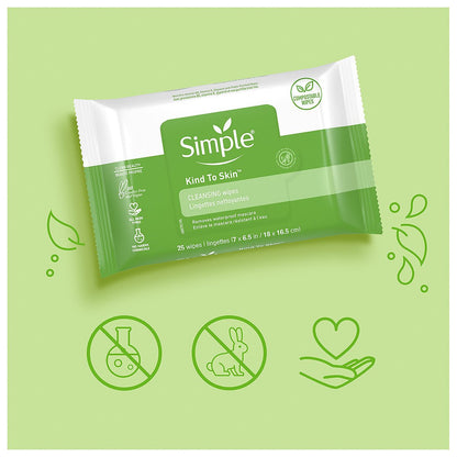 Simple Kind to Skin Facial Wipes – Gentle & Effective Makeup Remover Cleansing Wipes, 25 Count