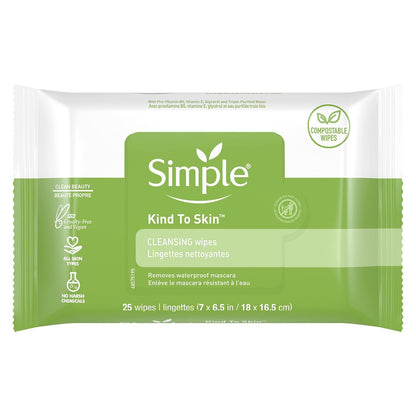 Simple Kind to Skin Facial Wipes – Gentle & Effective Makeup Remover Cleansing Wipes, 25 Count