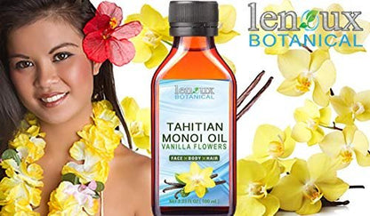 Lenoux Botanical Tahitian Monoi Oil Vanilla - 100% Pure Moisturizer for Face, Body, Hair, Lips & Nails, 3.33 Fl Oz (100 ml)